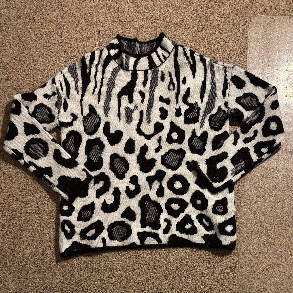 Leopard Print Black and White Sweater